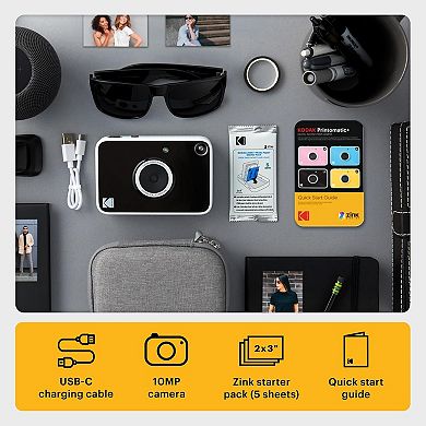 KODAK Printomatic+ Instant Print Camera 10MP, RGB LED Indicator, Full Color 2x3" Zink Photo Prints