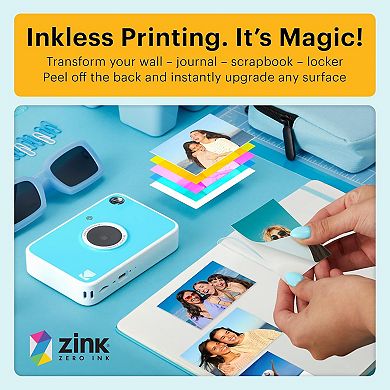 KODAK Printomatic+ Instant Print Camera 10MP, RGB LED Indicator, Full Color 2x3" Zink Photo Prints