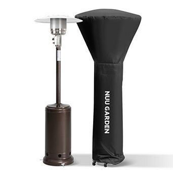 Outdoor 46,000 BTU Iron Propane Gas Patio Heater with Wheels and Cover, Brown