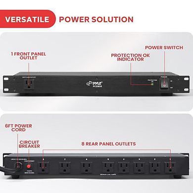 Pyle PCO850 15 Amp Rack-Mountable PDU Power Strip Surge Protector with 9 Outlets