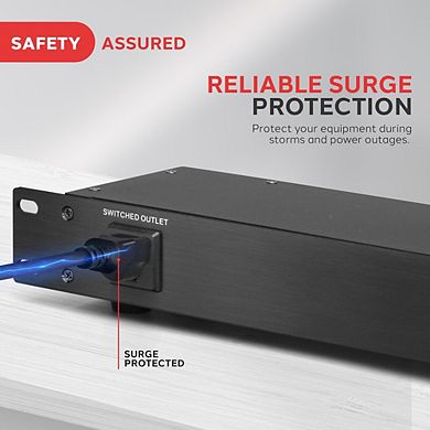 Pyle PCO850 15 Amp Rack-Mountable PDU Power Strip Surge Protector with 9 Outlets