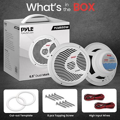 Pyle 6.5'' Waterproof Marine Component Speakers (PLMR60W) - Full Range Stereo Sound - White