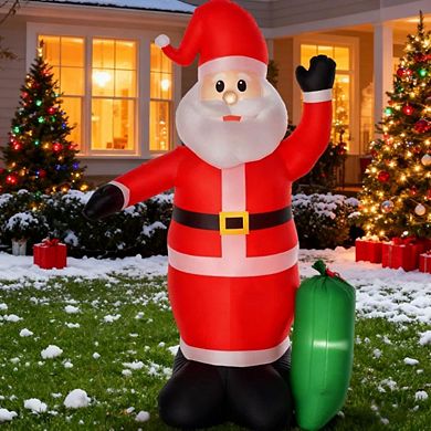 Christmas Inflatables Outdoor Decorations Santa Claus with Toy Bag with LED Lights Display