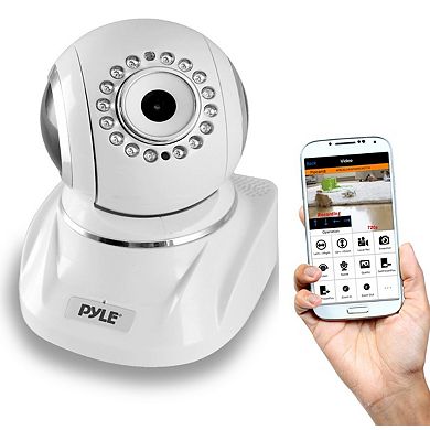 Pyle PIPCAMHD82 1080p WiFi Security Camera with Remote Monitoring & Pan/Tilt Control - White
