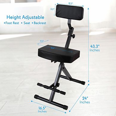Pyle PKST70 Musician's Chair Seat Stool - Adjustable Height with Cushioned Backrest & Foot Rest