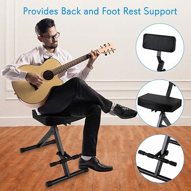 Pyle PKST70 Musician's Chair Seat Stool - Adjustable Height with Cushioned Backrest & Foot Rest