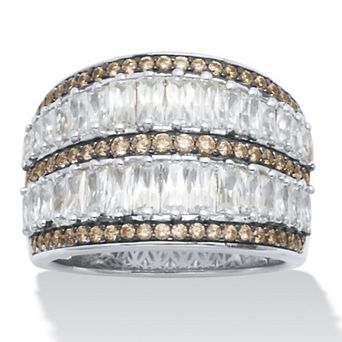 PalmBeach Jewelry 3.5 TCW Antiqued Dome Two-Tone Cubic Zirconia Cocktail Ring