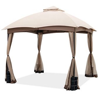 10 X 10 Feet Patio Double-Vent Gazebo with Privacy Netting and 4 Sandbags