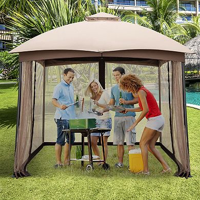 10 X 10 Feet Patio Double-Vent Gazebo with Privacy Netting and 4 Sandbags