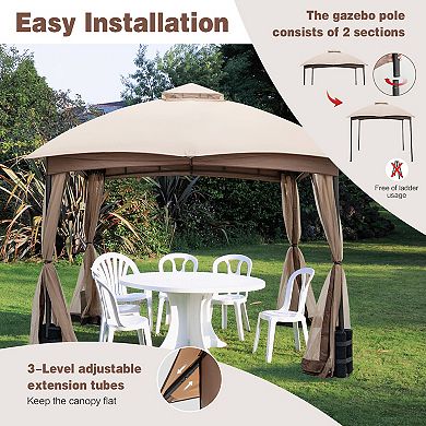 10 X 10 Feet Patio Double-Vent Gazebo with Privacy Netting and 4 Sandbags
