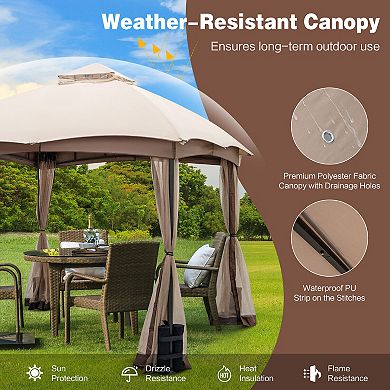 10 X 10 Feet Patio Double-Vent Gazebo with Privacy Netting and 4 Sandbags