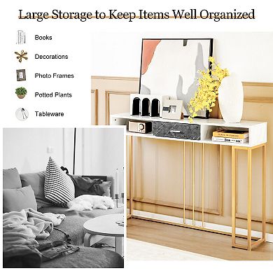 Narrow Long Sofa Table for Living Room-White