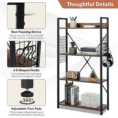 4 -Tier Industrial Open Storage Bookshelf-Coffee