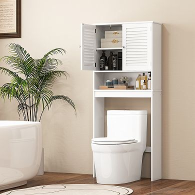 Over The Toilet Storage Cabinet with Double Doors and Adjustable Shelf
