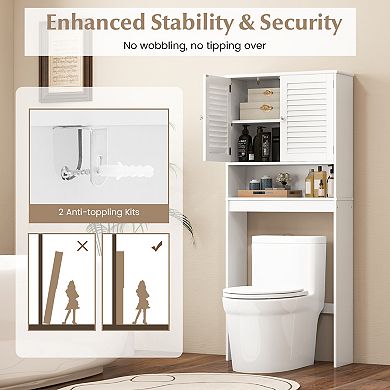 Over The Toilet Storage Cabinet with Double Doors and Adjustable Shelf