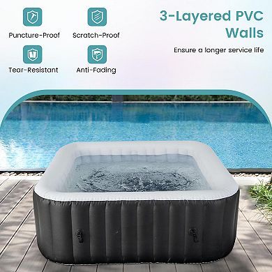 Rectangular Blowup Pool Hottub with 130 Air Jets for 4-6 Person-Black