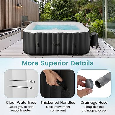 Rectangular Blowup Pool Hottub with 130 Air Jets for 4-6 Person-Black