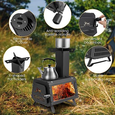 Portable Wood Camping Burning Stove Heater with 2 Cooking Positions
