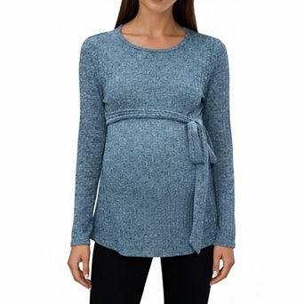 Women's Long Sleeve Maternity Top with Textured Knit Fabric and Side Bow Detail