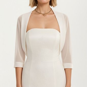 Women's Sheer Bolero Cardigan with 3/4 Sleeves and Open Front Design