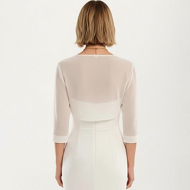 Women's Sheer Bolero Cardigan with 3/4 Sleeves and Open Front Design