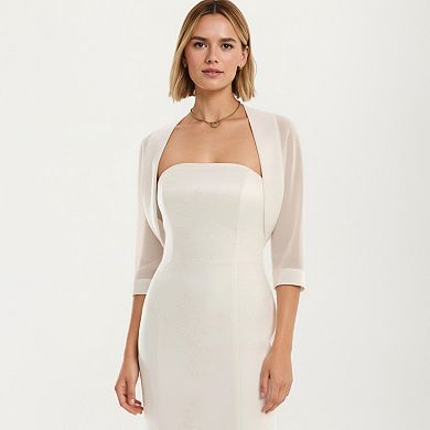 Women's Sheer Bolero Cardigan with 3/4 Sleeves and Open Front Design