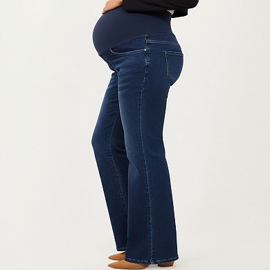 Women's Maternity Flare Jeans with Full Over Belly Panel and Classic Denim Wash