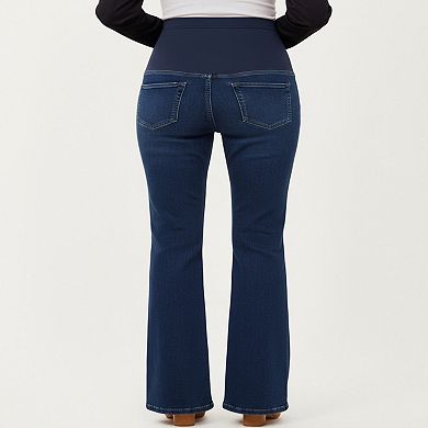 Women's Maternity Flare Jeans with Full Over Belly Panel and Classic Denim Wash