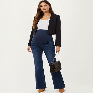 Women's Maternity Flare Jeans with Full Over Belly Panel and Classic Denim Wash