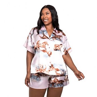 Plus Size Lilac+London 2 pc Pajama Top & Pajama Shorts Set