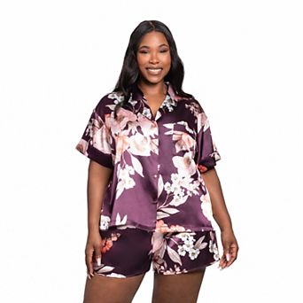 Plus Size Lilac+London 2 pc Pajama Top & Pajama Shorts Set