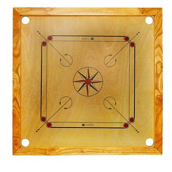 Carrom Board 32"x32" with coins, striker, bori powder; mango wood frame, smooth surface.