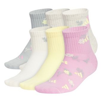 Girls adidas Cushioned Graphic 6-Pack Quarter Socks