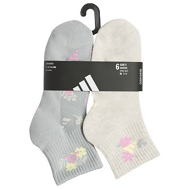 Girls adidas Cushioned Graphic 6-Pack Quarter Socks