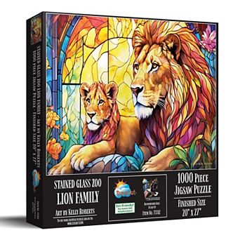 Stained Glass Zoo Lion Family 1000 pc Jigsaw Puzzle