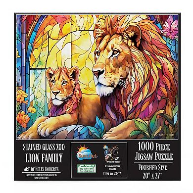 Stained Glass Zoo Lion Family 1000 piece Jigsaw Puzzle