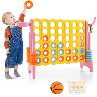 4-in-a-Row Connect Game with Basketball Hoop and Toss Ring - Pink