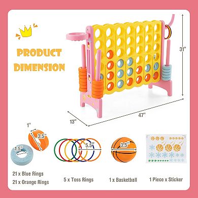 4-in-a-Row Connect Game with Basketball Hoop and Toss Ring - Pink