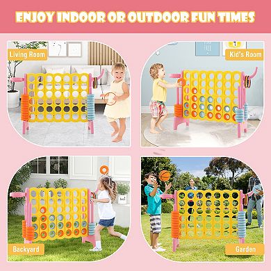 4-in-a-Row Connect Game with Basketball Hoop and Toss Ring - Pink