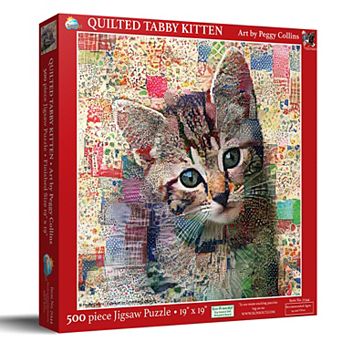 Quilted Tabby Kitten 500 pc Jigsaw Puzzle by Peggy Collins Finished Size 19" x 19" MPN# 71344