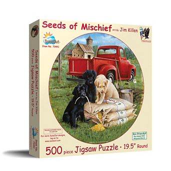 Seeds of Mischief 500 pc Round Jigsaw Puzzle