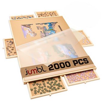 Jumbl 2000 pc Puzzle Board with Drawers, Lazy Susan & Cover - Rotating Wooden Jigsaw Puzzle Table