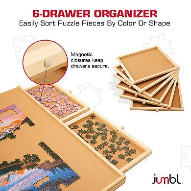 Jumbl 2000-Piece Puzzle Board with Drawers, Lazy Susan & Cover - Rotating Wooden Jigsaw Puzzle Table