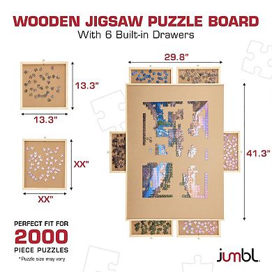 Jumbl 2000-Piece Puzzle Board with Drawers, Lazy Susan & Cover - Rotating Wooden Jigsaw Puzzle Table