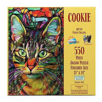 Cookie Stained Glass Cat- 550 piece Jigsaw Puzzle for Adults
