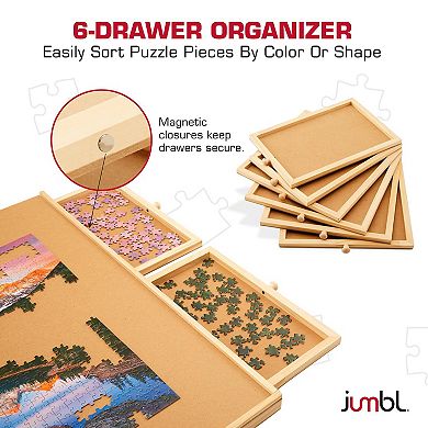 Jumbl 1500-Piece Puzzle Board with Drawers, Lazy Susan & Cover - Rotating Wooden Jigsaw Puzzle Table