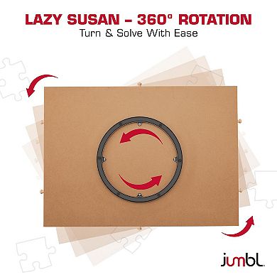 Jumbl 1500-Piece Puzzle Board with Drawers, Lazy Susan & Cover - Rotating Wooden Jigsaw Puzzle Table