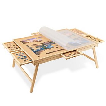 Jumbl 1500 pc Puzzle Board with Drawers, Foldable Legs & Cover - Wooden Jigsaw Puzzle Table