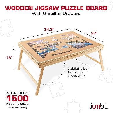 Jumbl 1500-Piece Puzzle Board with Drawers, Foldable Legs & Cover - Wooden Jigsaw Puzzle Table