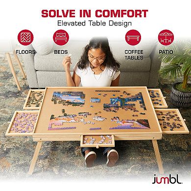 Jumbl 1500-Piece Puzzle Board with Drawers, Foldable Legs & Cover - Wooden Jigsaw Puzzle Table